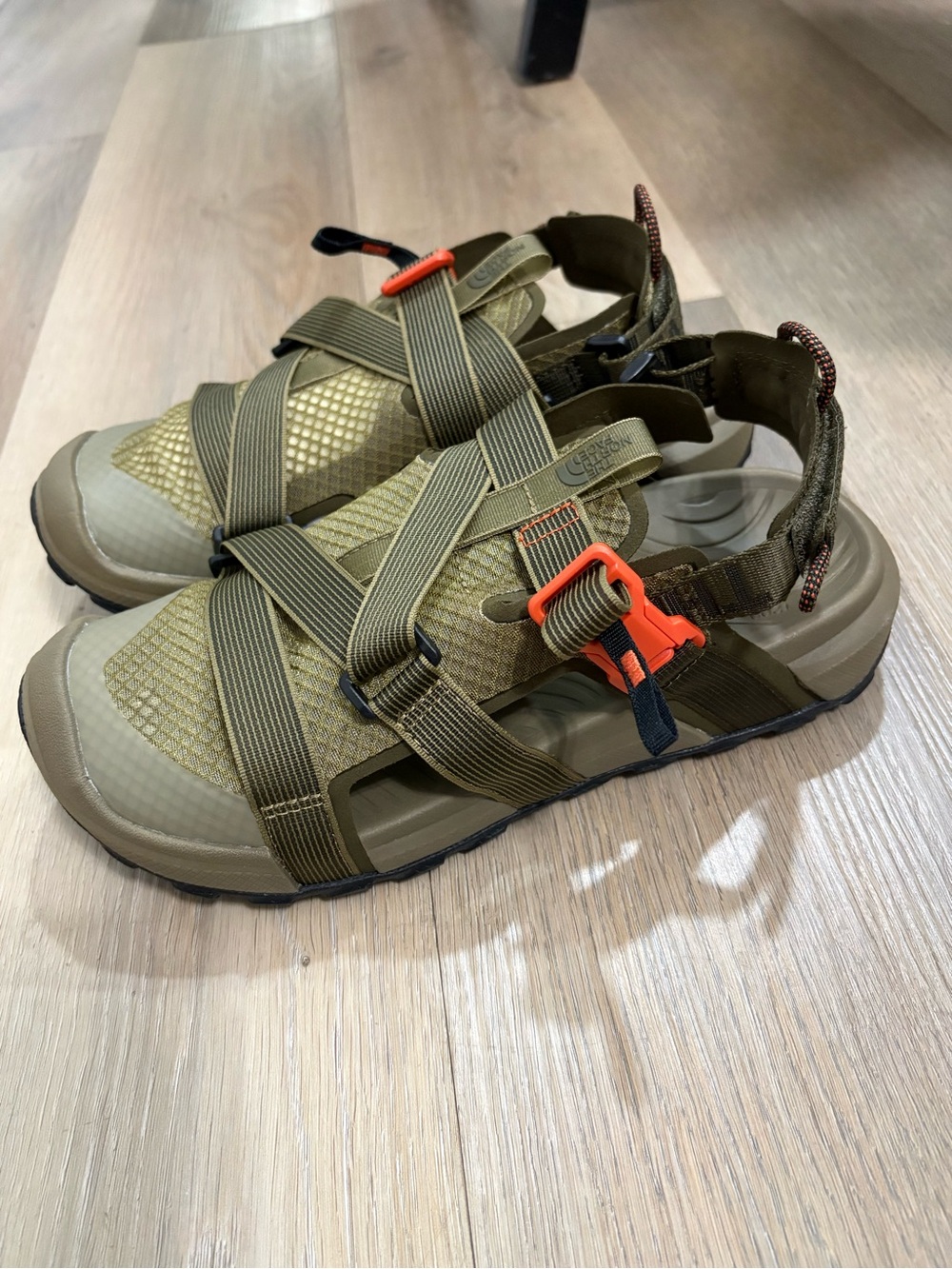 The North Face Olive Green Athletic Sandals with Orange Buckles